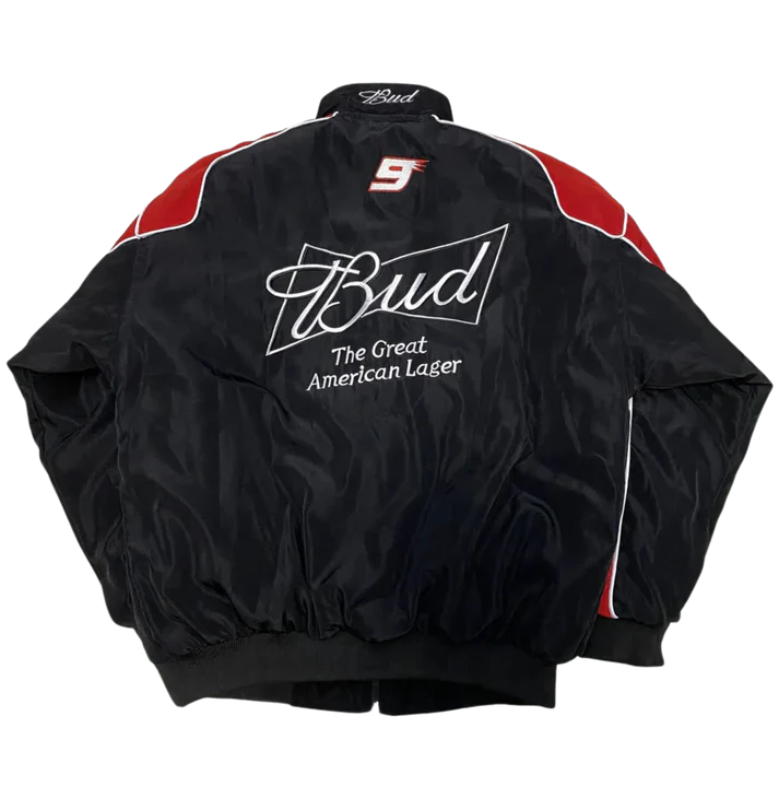 Black Budweiser Racing Jacket – Vintage NASCAR Edition