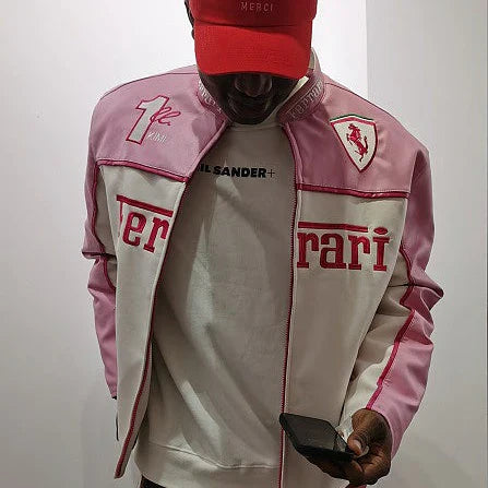 Pink Leather Racing Jacket – F1 Style