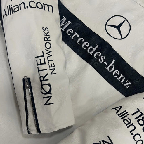 White Mercedes-Benz Leather Racing Jacket – F1 Style