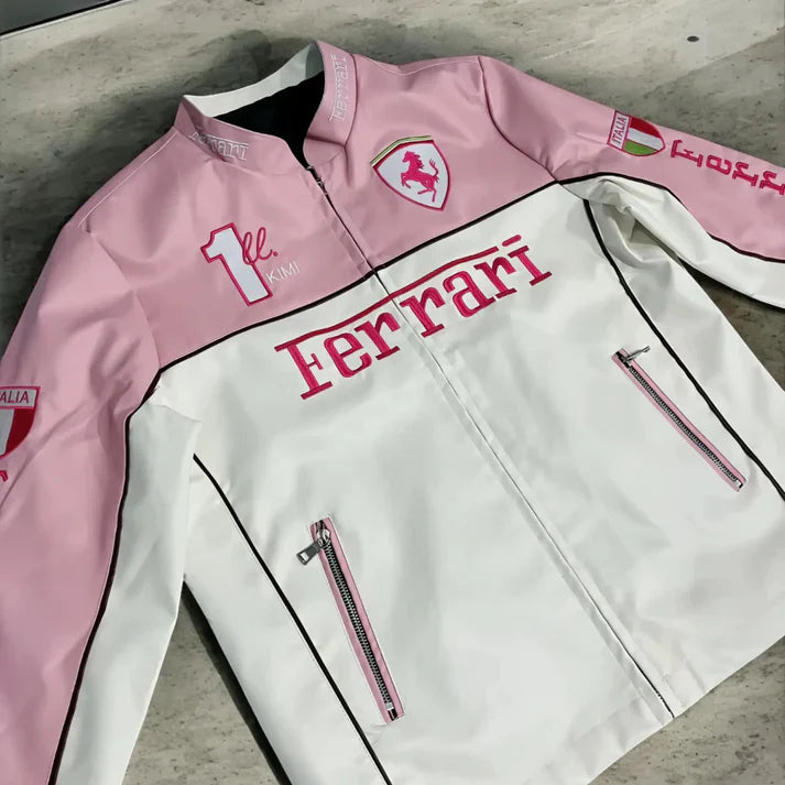 Pink Leather Racing Jacket – F1 Style