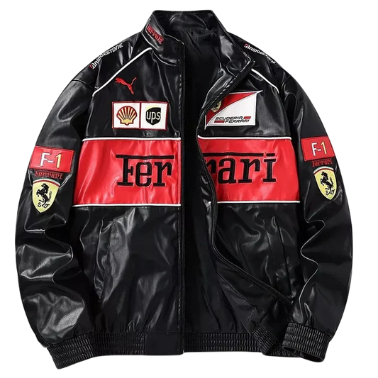 Red Leather Racing Jacket – F1 Style