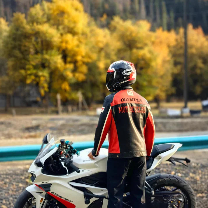 Giacca in Pelle Racing Rossa – Stile F1 Vintage