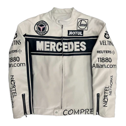 Giacca in Pelle Racing Mercedes-Benz Bianca – Stile F1