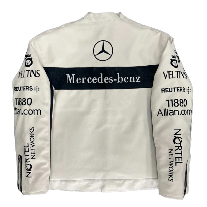 Giacca in Pelle Racing Mercedes-Benz Bianca – Stile F1