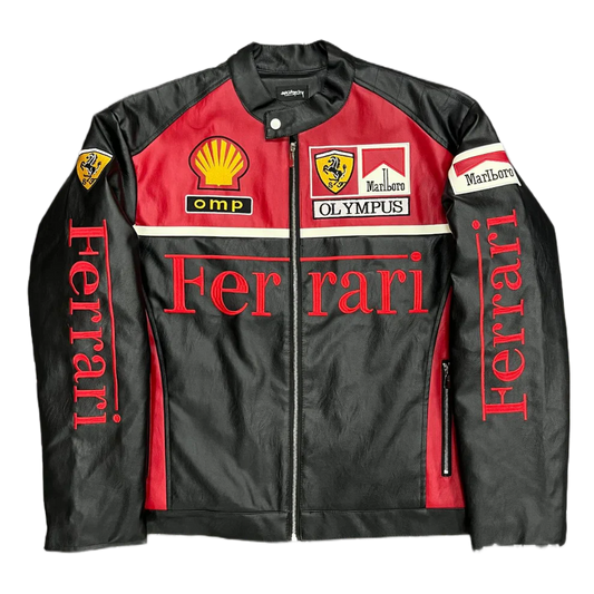 Red Leather Racing Jacket – Vintage F1 Style