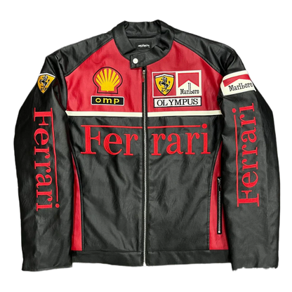 Giacca in Pelle Racing Rossa – Stile F1 Vintage