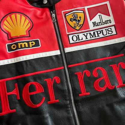 Giacca in Pelle Racing Rossa – Stile F1 Vintage