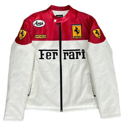 Giacca in Pelle Racing Bianca – Stile F1