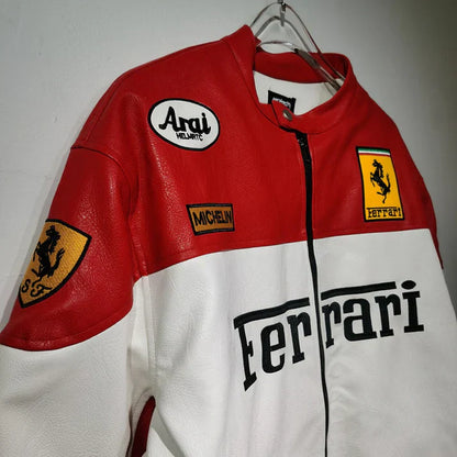 Giacca in Pelle Racing Bianca – Stile F1