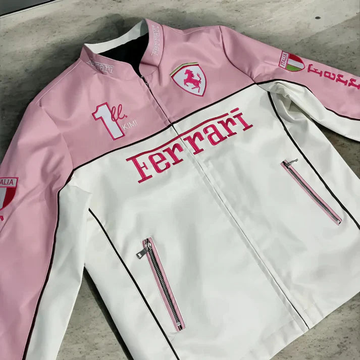 Giacca in Pelle Racing Rosa – Stile F1