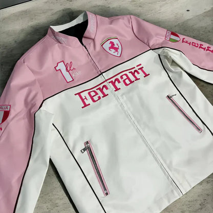 Giacca in Pelle Racing Rosa – Stile F1
