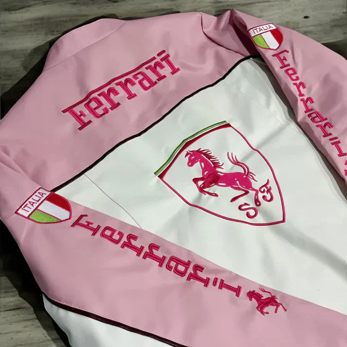 Giacca in Pelle Racing Rosa – Stile F1