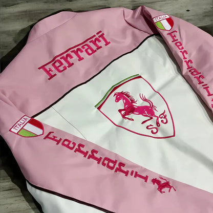 Giacca in Pelle Racing Rosa – Stile F1